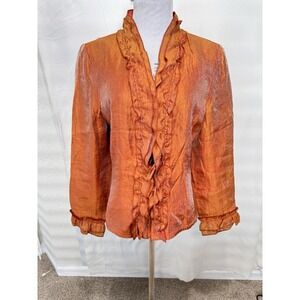 Rafael Women's Top Vintage Shoulder Pads Ruffle Closure Metallic‎ Orange Size 12